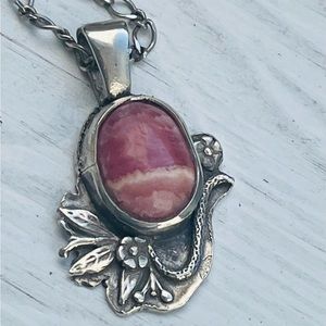 SOLD Sterling Silver, vintage, Rhodochrosite necklace